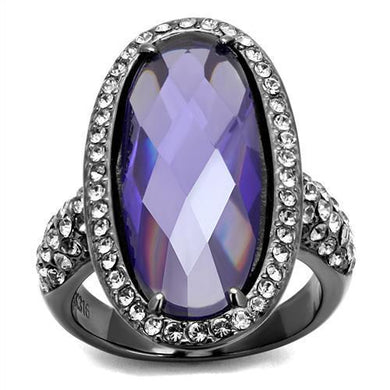 TK2840 - IP Light Black  (IP Gun) Stainless Steel Ring with AAA Grade CZ  in Tanzanite