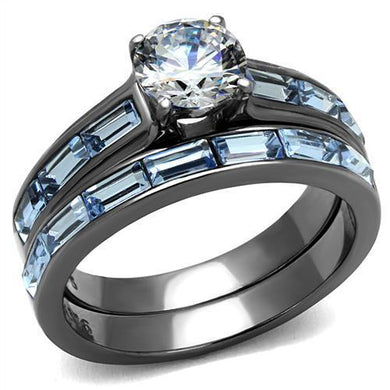 TK2845 - IP Light Black  (IP Gun) Stainless Steel Ring with AAA Grade CZ  in Clear