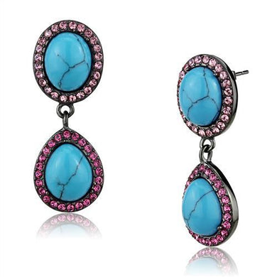 TK2847 - IP Light Black  (IP Gun) Stainless Steel Earrings with Synthetic Turquoise in Sea Blue