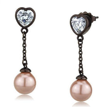 Load image into Gallery viewer, TK2850 - IP Dark Brown (IP coffee) Stainless Steel Earrings with Synthetic Pearl in Light Rose
