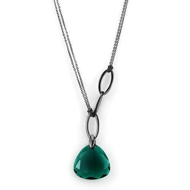 TK2858 - IP Light Black  (IP Gun) Stainless Steel Necklace with Synthetic Synthetic Glass in Blue Zircon