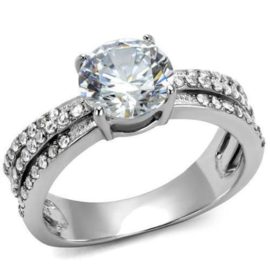 TK2862 - High polished (no plating) Stainless Steel Ring with AAA Grade CZ  in Clear