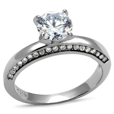 TK2864 - High polished (no plating) Stainless Steel Ring with AAA Grade CZ  in Clear
