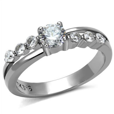 TK2865 - High polished (no plating) Stainless Steel Ring with AAA Grade CZ  in Clear