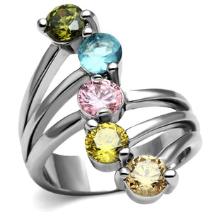 Sigrid Cocktail Ring - Stainless Steel, AAA CZ , Multi Color - TK2876
