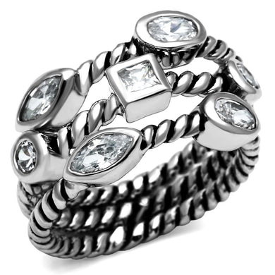 TK2880 - High polished (no plating) Stainless Steel Ring with AAA Grade CZ  in Clear