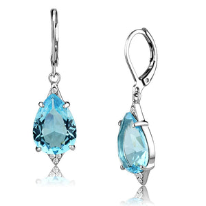 TK2887 - High polished (no plating) Stainless Steel Earrings with Synthetic Synthetic Glass in Sea Blue