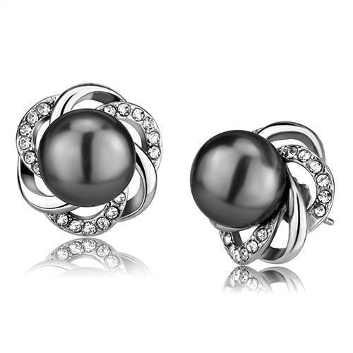 TK2890 - High polished (no plating) Stainless Steel Earrings with Synthetic Pearl in Gray