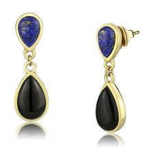 Load image into Gallery viewer, TK2893 - IP Gold(Ion Plating) Stainless Steel Earrings with Semi-Precious Onyx in Jet