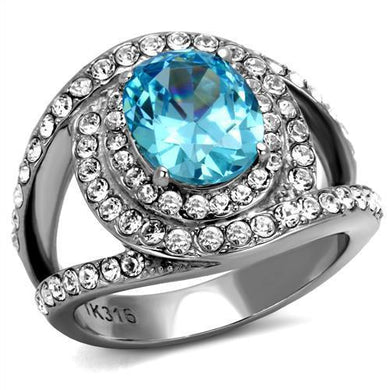 TK2900 - High polished (no plating) Stainless Steel Ring with Synthetic Synthetic Glass in Sea Blue
