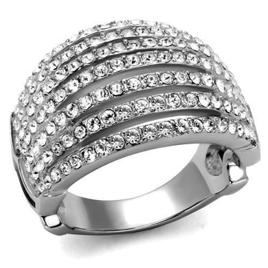 TK2901 - High polished (no plating) Stainless Steel Ring with Top Grade Crystal  in Clear