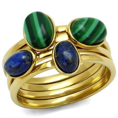 TK2905 - IP Gold(Ion Plating) Stainless Steel Ring with Synthetic MALACHITE in Emerald