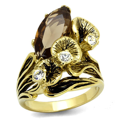 TK2914 - IP Gold(Ion Plating) Stainless Steel Ring with Synthetic Synthetic Glass in Brown