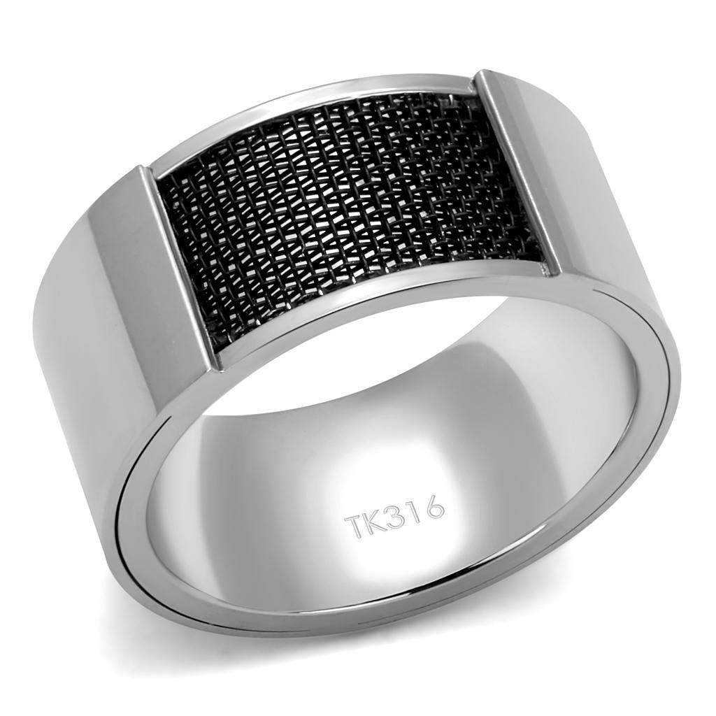 TK2923 - High polished (no plating) Stainless Steel Ring with Epoxy  in Jet