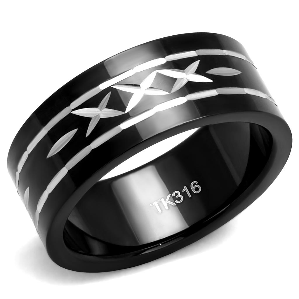 TK2928 - Two-Tone IP Black (Ion Plating) Stainless Steel Ring with No Stone