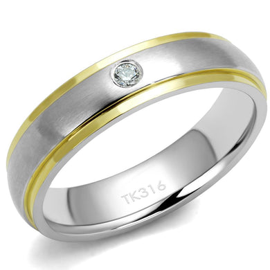 TK2938 - Two-Tone IP Gold (Ion Plating) Stainless Steel Ring with AAA Grade CZ  in Clear