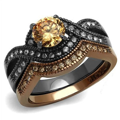TK2957 - IP Light Black & IP Light coffee Stainless Steel Ring with AAA Grade CZ  in Champagne
