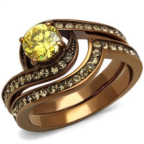 TK2959 - IP Coffee light Stainless Steel Ring with AAA Grade CZ  in Topaz
