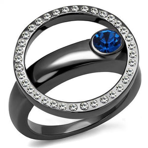 TK2974 - IP Light Black  (IP Gun) Stainless Steel Ring with Top Grade Crystal  in Capri Blue