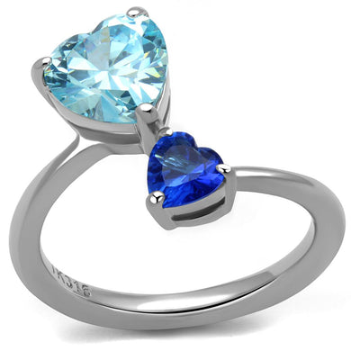 TK2980 High polished (no plating) Stainless Steel Ring with AAA Grade CZ in Sea Blue