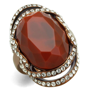 TK2984 - IP Coffee light Stainless Steel Ring with Synthetic Synthetic Stone in Orange