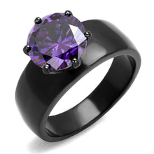 Load image into Gallery viewer, TK2999 - IP Black(Ion Plating) Stainless Steel Ring with AAA Grade CZ  in Amethyst