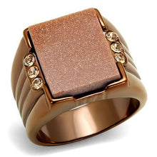 Load image into Gallery viewer, TK3015 - IP Coffee light Stainless Steel Ring with Semi-Precious Gold Sand Stone in Siam