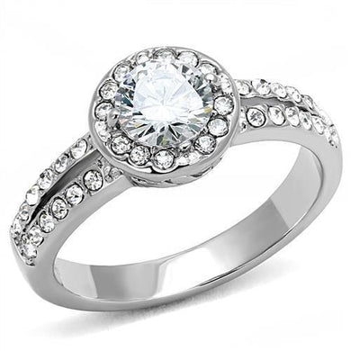 TK3021 - High polished (no plating) Stainless Steel Ring with AAA Grade CZ  in Clear