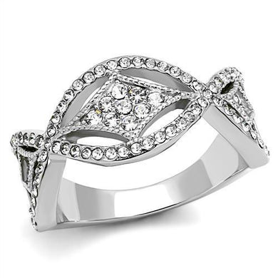 TK3027 - High polished (no plating) Stainless Steel Ring with Top Grade Crystal  in Clear