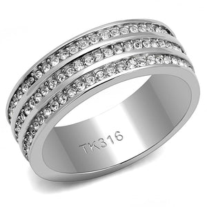 TK3028 - High polished (no plating) Stainless Steel Ring with Top Grade Crystal  in Clear