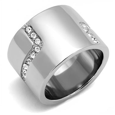TK3040 - High polished (no plating) Stainless Steel Ring with Top Grade Crystal  in Clear