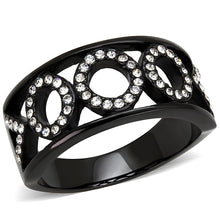 Load image into Gallery viewer, TK3046 - IP Black(Ion Plating) Stainless Steel Ring with Top Grade Crystal  in Clear
