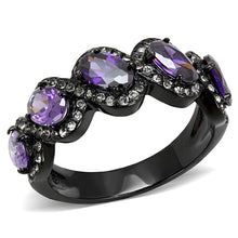 Load image into Gallery viewer, TK3051 - IP Black(Ion Plating) Stainless Steel Ring with AAA Grade CZ  in Amethyst