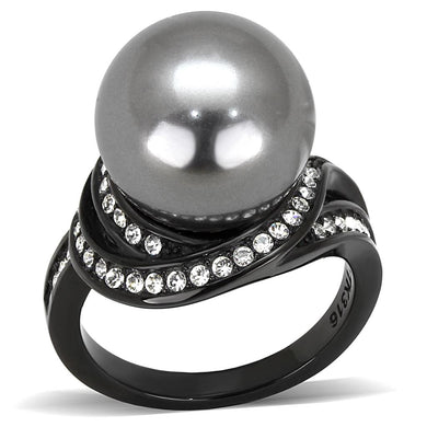TK3052 - IP Black(Ion Plating) Stainless Steel Ring with Synthetic Pearl in Gray