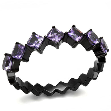 TK3054 - IP Black(Ion Plating) Stainless Steel Ring with AAA Grade CZ  in Amethyst