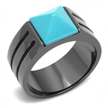 Load image into Gallery viewer, TK3074 - IP Light Black  (IP Gun) Stainless Steel Ring with Synthetic Turquoise in Sea Blue