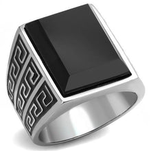 Load image into Gallery viewer, TK3076 - High polished (no plating) Stainless Steel Ring with Synthetic Onyx in Jet