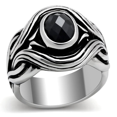 TK307 - High polished (no plating) Stainless Steel Ring with AAA Grade CZ  in Jet