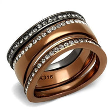 Load image into Gallery viewer, TK3082 - IP Light Black &amp; IP Light coffee Stainless Steel Ring with Top Grade Crystal  in Black Diamond