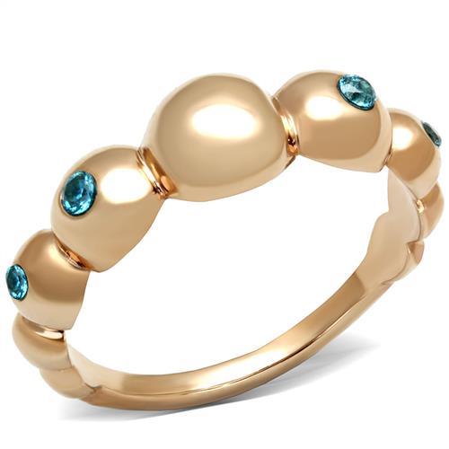 TK3088 - IP Rose Gold(Ion Plating) Stainless Steel Ring with AAA Grade CZ  in Sea Blue