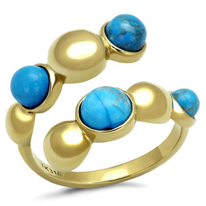 TK3091 - IP Gold(Ion Plating) Stainless Steel Ring with Semi-Precious Turquoise in Sea Blue