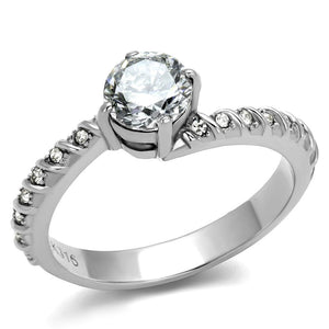 TK3094 - High polished (no plating) Stainless Steel Ring with AAA Grade CZ  in Clear
