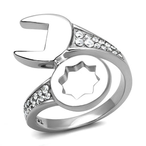 TK3097 - High polished (no plating) Stainless Steel Ring with AAA Grade CZ  in Clear