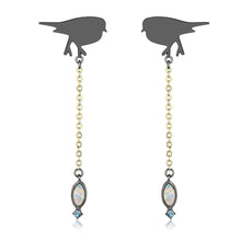 Load image into Gallery viewer, TK3098 - IP Gold+ IP Black (Ion Plating) Stainless Steel Earrings with Semi-Precious Opal in Aurora Borealis (Rainbow Effect)