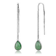 Load image into Gallery viewer, TK3099 - High polished (no plating) Stainless Steel Earrings with Semi-Precious Jade in Emerald