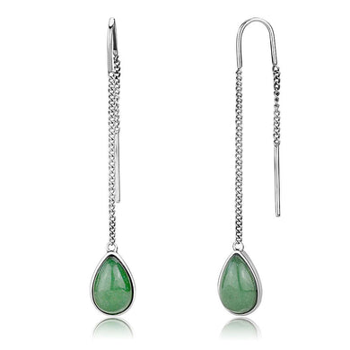TK3099 - High polished (no plating) Stainless Steel Earrings with Semi-Precious Jade in Emerald