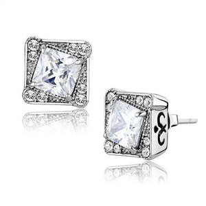 TK3104 - High polished (no plating) Stainless Steel Earrings with AAA Grade CZ  in Clear