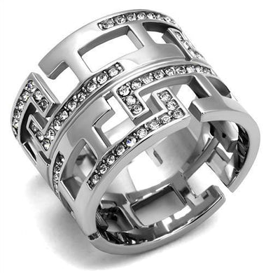 TK3105 - High polished (no plating) Stainless Steel Ring with Top Grade Crystal  in Clear