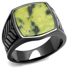 Load image into Gallery viewer, TK3112 - IP Light Black  (IP Gun) Stainless Steel Ring with Semi-Precious Topaz Jade in Topaz
