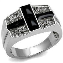 Load image into Gallery viewer, TK3117 - High polished (no plating) Stainless Steel Ring with Semi-Precious Agate in Jet
